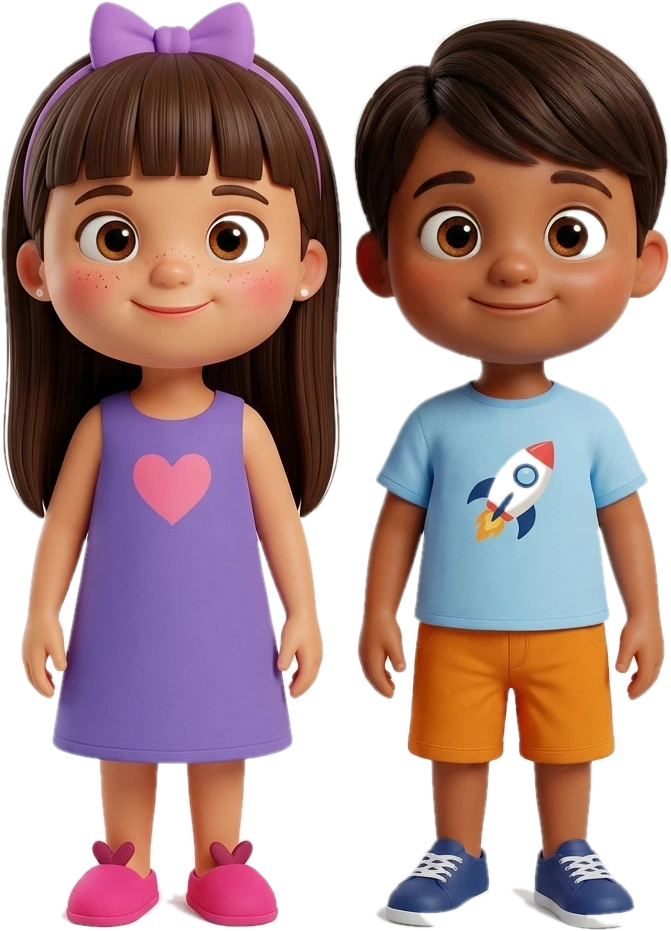 Nata y Motas, los personajes de El Club de Motas, sonriendo